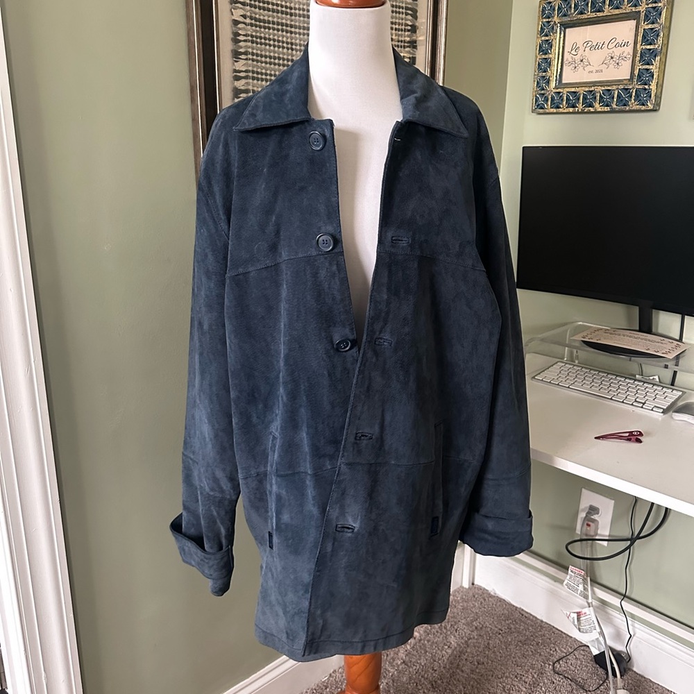 Men's Navy Blue Suede Jacket